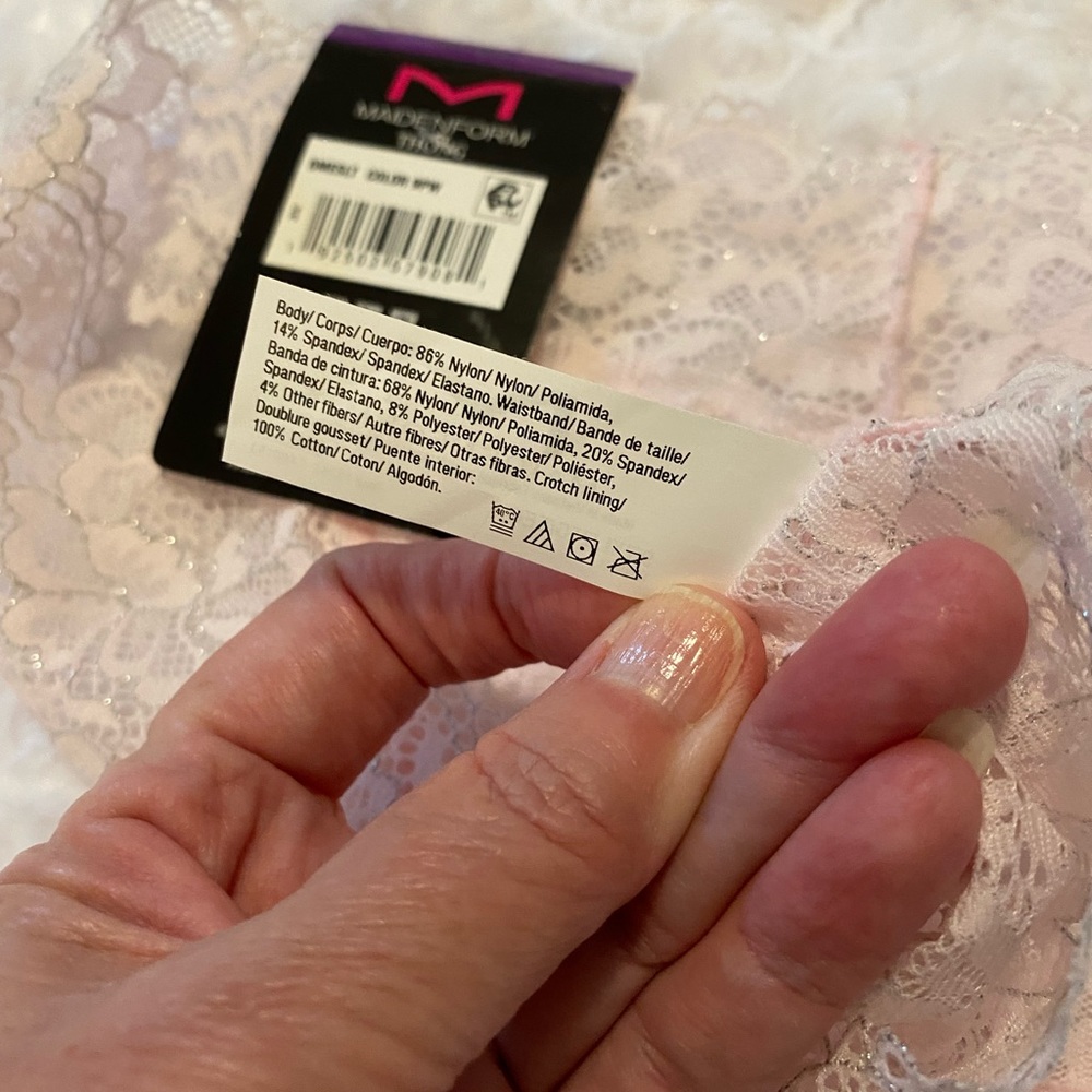 Maidenform Ladies Plus All Over Lace Thong Panty - Pink/Silver - 9/2X - Picture 10 of 10
